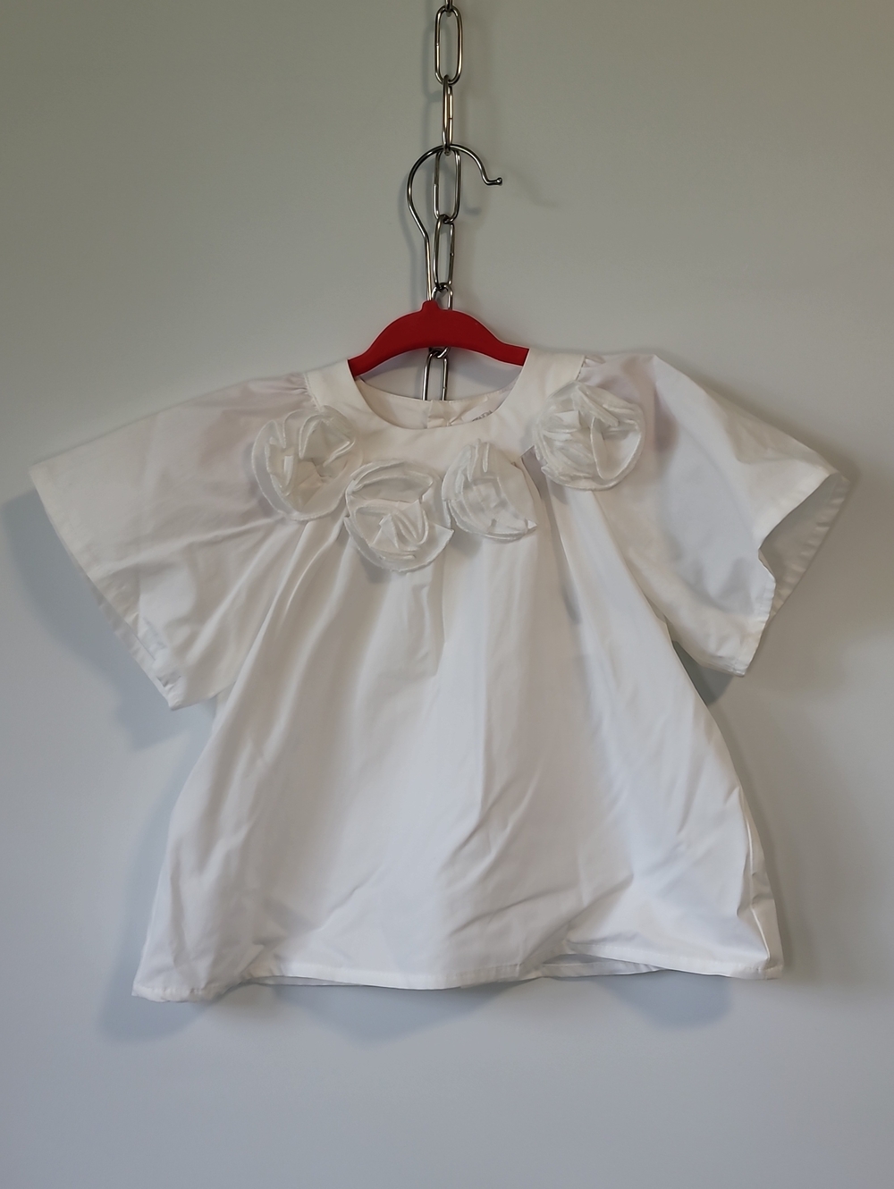 Zara White Girls Short-Sleeve Top with Rosette Accents